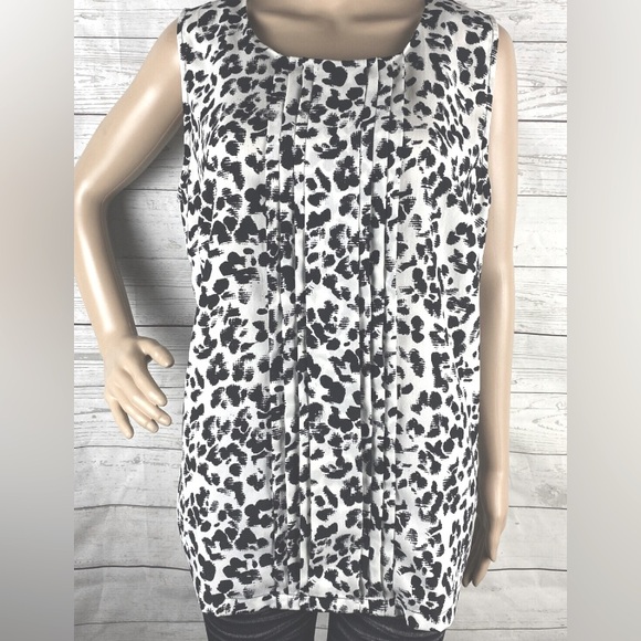 Merona Black and White speckled print Sleeveless Blouse crew neck L 3/$15 - Picture 2 of 8